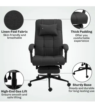 Silla de Escritorio Reclinable con Altura Ajustable Reposapiés Reposacabezas y Reposabrazos 66x76x112-120 cm Negro