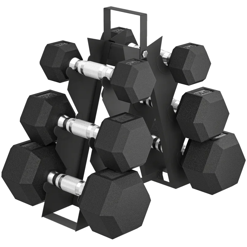 Juego de Mancuernas de 6 Piezas 2 x2 kg 2 x5 kg 2 x8 kg con Soporte de Almacenaje para Entrenamiento en Casa Gimnasio