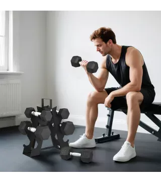 Juego de Mancuernas de 6 Piezas 2 x2 kg 2 x5 kg 2 x8 kg con Soporte de Almacenaje para Entrenamiento en Casa Gimnasio