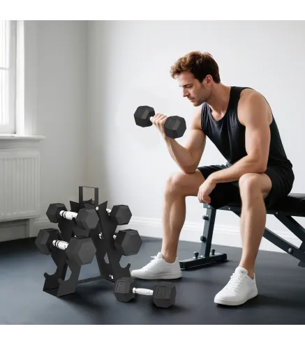 Juego de Mancuernas de 6 Piezas 2 x2 kg 2 x5 kg 2 x8 kg con Soporte de Almacenaje para Entrenamiento en Casa Gimnasio