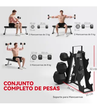 Juego de Mancuernas de 6 Piezas 2 x2 kg 2 x5 kg 2 x8 kg con Soporte de Almacenaje para Entrenamiento en Casa Gimnasio