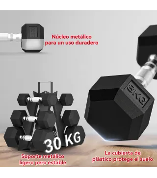 Juego de Mancuernas de 6 Piezas 2 x2 kg 2 x5 kg 2 x8 kg con Soporte de Almacenaje para Entrenamiento en Casa Gimnasio