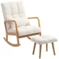 Silla Mecedora con Reposapiés Tapizado en Bouclé Cojín Acolchado y Reposabrazos y Patas de Madera Carga 120 kg Blanco