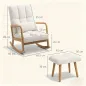 Silla Mecedora con Reposapiés Tapizado en Bouclé Cojín Acolchado y Reposabrazos y Patas de Madera Carga 120 kg Blanco