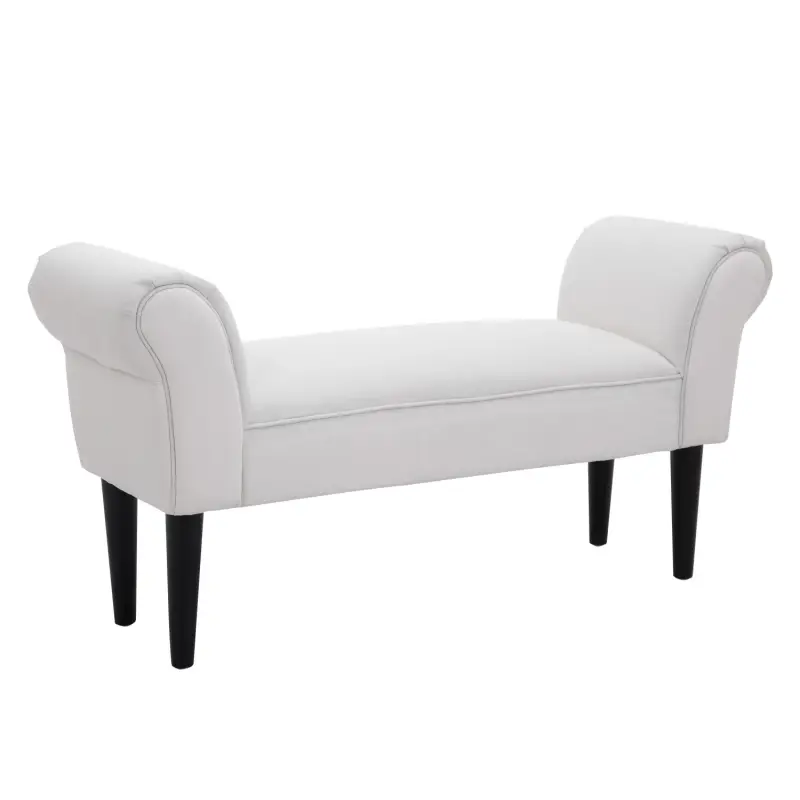 Banco Pie de Cama, Taburete Pie de Cama Tapizado en Lona con Patas de Madera, Reposabrazos y Asiento Acolchado, Estilo Moderno,