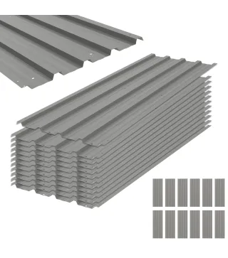 Juego de 12 Paneles para Tejado de Acero Galvanizado 7m² para Caseta de Herramientas Cobertizo 129x45cm Gris Claro