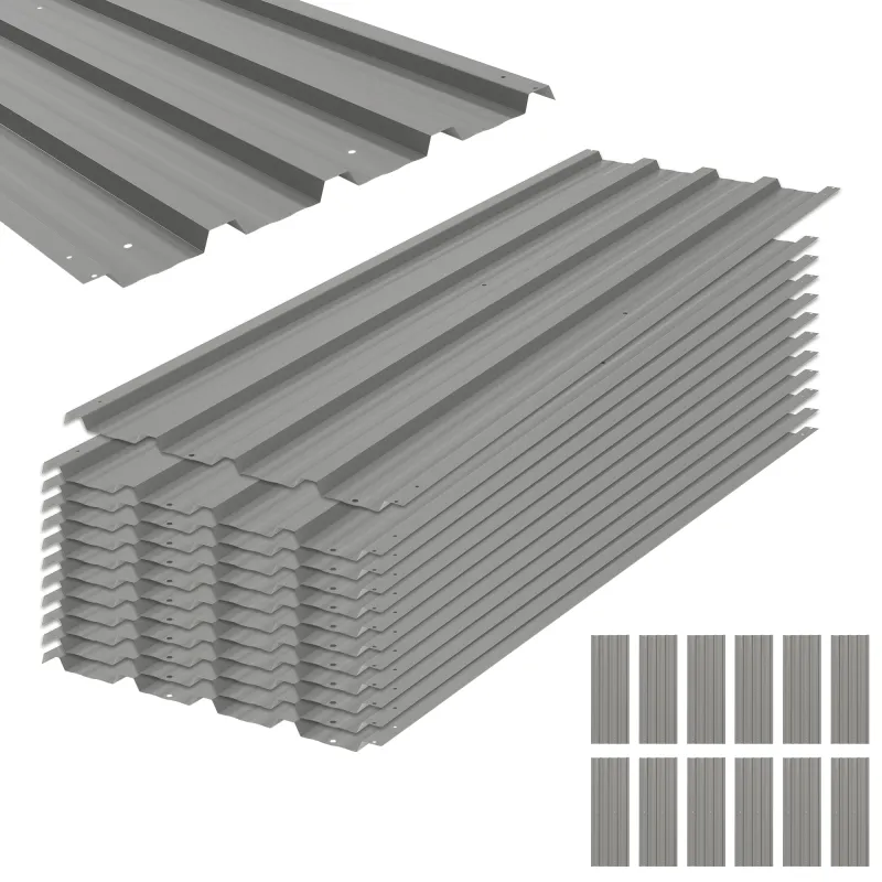 Juego de 12 Paneles para Tejado de Acero Galvanizado 7m² para Caseta de Herramientas Cobertizo 129x45cm Gris Claro