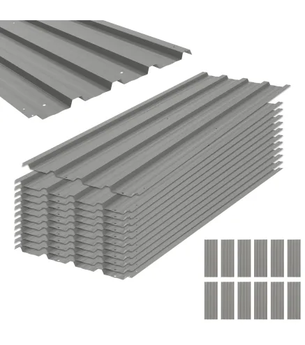 Juego de 12 Paneles para Tejado de Acero Galvanizado 7m² para Caseta de Herramientas Cobertizo 129x45cm Gris Claro