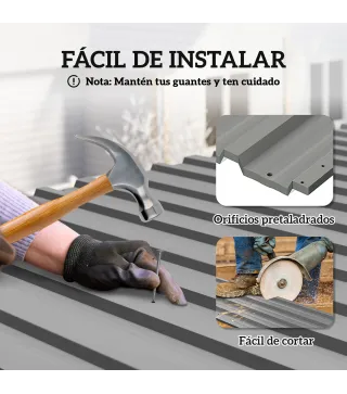 Juego de 12 Paneles para Tejado de Acero Galvanizado 7m² para Caseta de Herramientas Cobertizo 129x45cm Gris Claro
