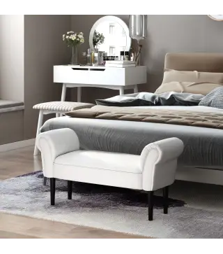 Banco Zapatero Banqueta con Brazos Tapizada tipo Banco de Madera para Dormitorio Salón Recibidor 102x36x51cm Carga 130kg