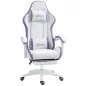 Silla Gaming Silla Gamer de Cuero PU Altura Ajustable Reclinable 135° Reposacabezas y Reposapiés 65x65x121-129 cm Blanco