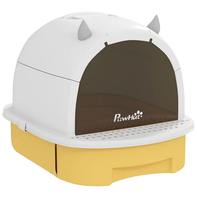 Arenero Cerrado para Gatos con Bandeja Extraíble Filtro de Carbono Pala y Asa Superior 40,5x52x39 cm Amarillo y Blanco Arenero Cerrado para Gatos con Bandeja Extraíble Filtro de Carbono Pala y Asa Superior 40,5x52x39 cm Amarillo y Blanco