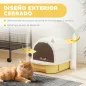 Arenero Cerrado para Gatos con Bandeja Extraíble Filtro de Carbono Pala y Asa Superior 40,5x52x39 cm Amarillo y Blanco