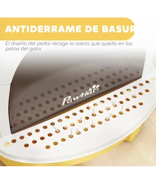 Arenero Cerrado para Gatos con Bandeja Extraíble Filtro de Carbono Pala y Asa Superior 40,5x52x39 cm Amarillo y Blanco