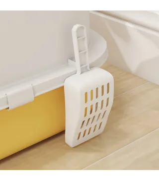 Arenero Cerrado para Gatos con Bandeja Extraíble Filtro de Carbono Pala y Asa Superior 40,5x52x39 cm Amarillo y Blanco