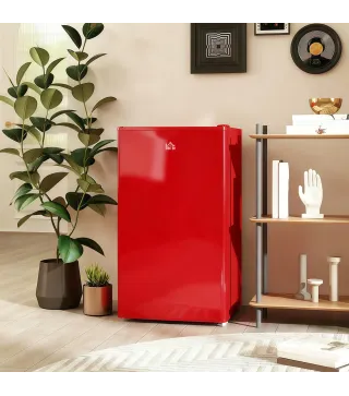 Nevera Pequeña con Congelador 91L Silenciosa Puerta Reversible Temperatura Regulable y Estantes Ajustables Rojo