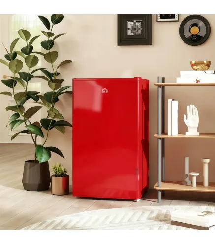 Nevera Pequeña con Congelador 91L Silenciosa Puerta Reversible Temperatura Regulable y Estantes Ajustables Rojo