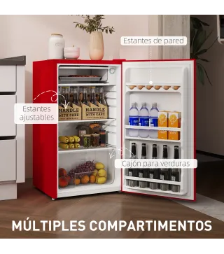 Nevera Pequeña con Congelador 91L Silenciosa Puerta Reversible Temperatura Regulable y Estantes Ajustables Rojo