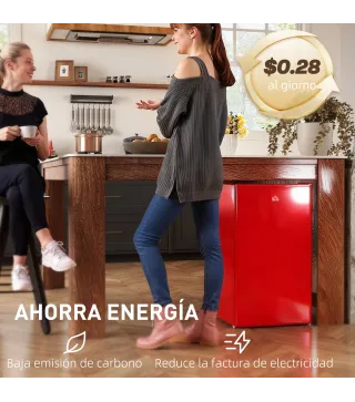 Nevera Pequeña con Congelador 91L Silenciosa Puerta Reversible Temperatura Regulable y Estantes Ajustables Rojo