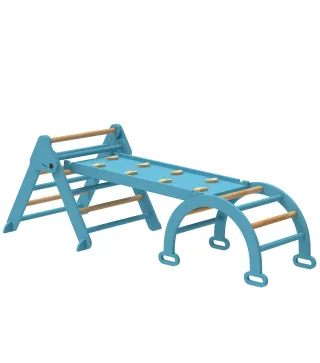 7 en 1 Triángulo de Escalada Montessori de Madera Plegable con Arco y Rampa para Niños de 18-48 Meses 188x70 cm Azul