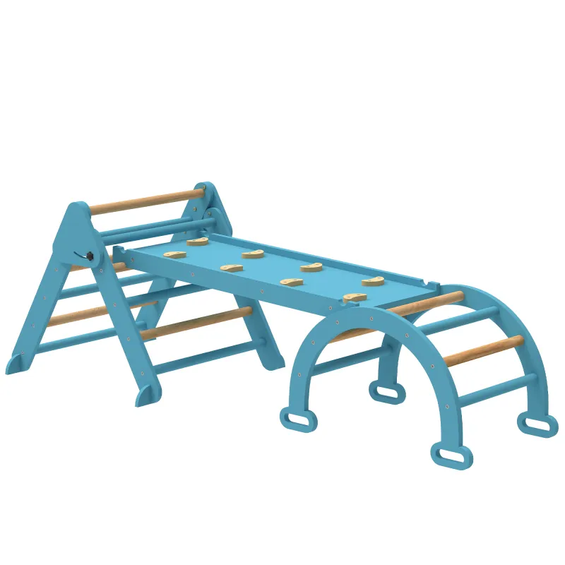 7 en 1 Triángulo de Escalada Montessori de Madera Plegable con Arco y Rampa para Niños de 18-48 Meses 188x70 cm Azul 7 en 1 Triángulo de Escalada Montessori de Madera Plegable con Arco y Rampa para Niños de 18-48 Meses 188x70 cm Azul
