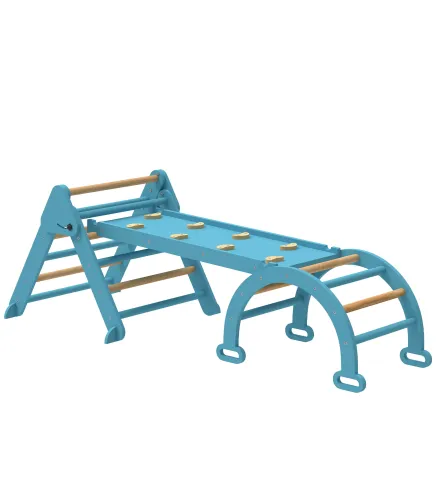 7 en 1 Triángulo de Escalada Montessori de Madera Plegable con Arco y Rampa para Niños de 18-48 Meses 188x70 cm Azul