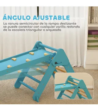 7 en 1 Triángulo de Escalada Montessori de Madera Plegable con Arco y Rampa para Niños de 18-48 Meses 188x70 cm Azul