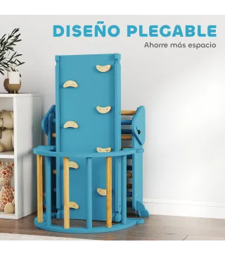 7 en 1 Triángulo de Escalada Montessori de Madera Plegable con Arco y Rampa para Niños de 18-48 Meses 188x70 cm Azul