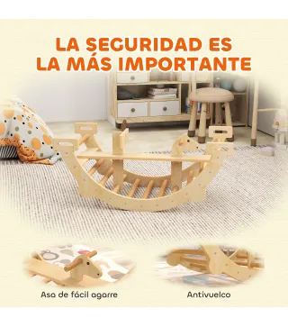 2 en 1 Arco de Escalada de Madera y Caballito Balancín Estructura de Escalada Montessori para Niños de 2-4 Años Natural