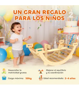 2 en 1 Arco de Escalada de Madera y Caballito Balancín Estructura de Escalada Montessori para Niños de 2-4 Años Natural