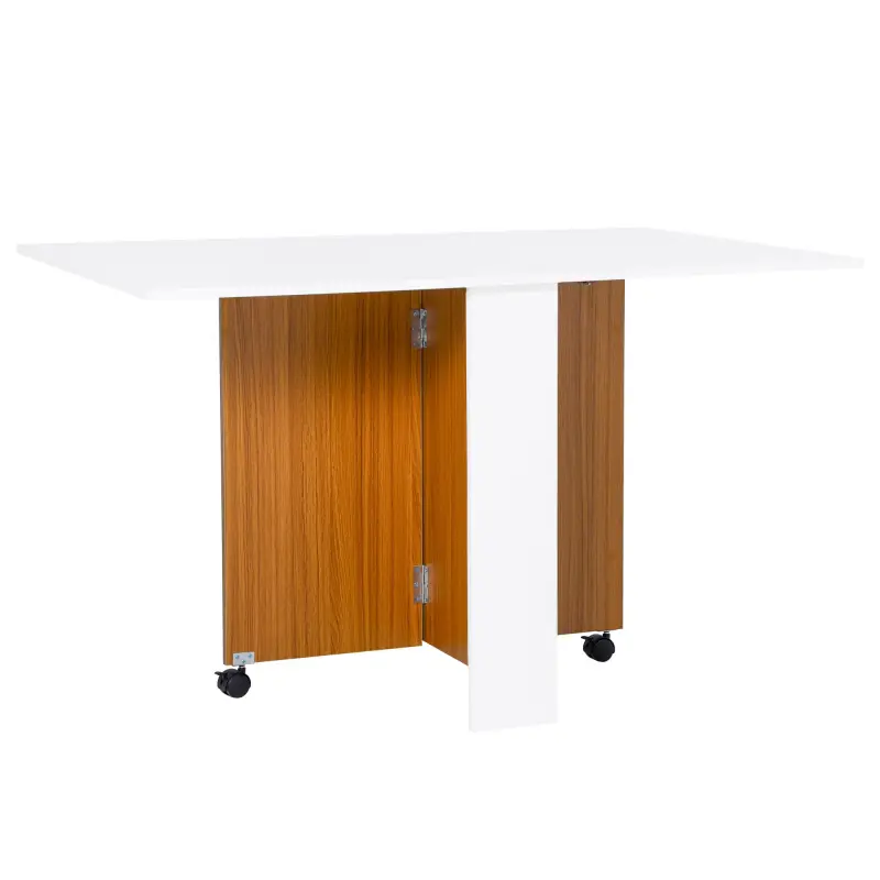Mesa de Comedor Plegable con Ruedas Mesa Auxiliar Multifuncional con 2 Alas Abatibles 120x80x73 cm Blanco y Teca