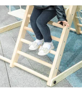 Tobogán Infantil 5 en 1 Estructura de Escalada con Tobogán Columpio Aro de Baloncesto Tabla Red de Escalada Natural