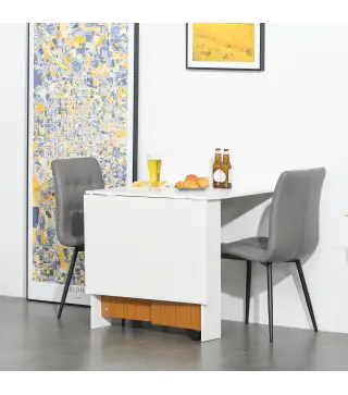 Mesa de Comedor Plegable con Ruedas Mesa Auxiliar Multifuncional con 2 Alas Abatibles 120x80x73 cm Blanco y Teca