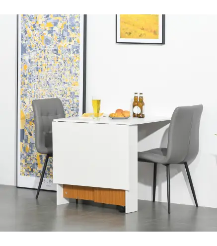 Mesa de Comedor Plegable con Ruedas Mesa Auxiliar Multifuncional con 2 Alas Abatibles 120x80x73 cm Blanco y Teca