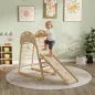 6 en 1 Triángulo de Escalada Montessori con Plataforma y Anillos Estructura de Escalada de Madera con Tobogán Natural