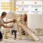 6 en 1 Triángulo de Escalada Montessori con Plataforma y Anillos Estructura de Escalada de Madera con Tobogán Natural