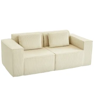 Sofá de 3 Plazas Tapizado en Pana Acolchado Grueso Asiento Extra Profundo Reposabrazos Anchos Montaje Rápido Beige