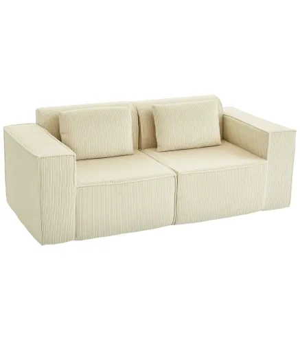 Sofá de 3 Plazas Tapizado en Pana Acolchado Grueso Asiento Extra Profundo Reposabrazos Anchos Montaje Rápido Beige