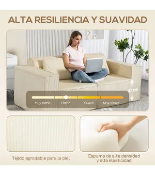 Sofá de 3 Plazas Tapizado en Pana Acolchado Grueso Asiento Extra Profundo Reposabrazos Anchos Montaje Rápido Beige