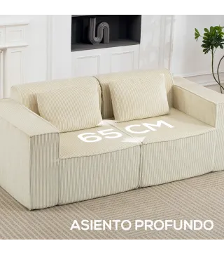 Sofá de 3 Plazas Tapizado en Pana Acolchado Grueso Asiento Extra Profundo Reposabrazos Anchos Montaje Rápido Beige