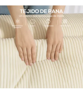 Sofá de 3 Plazas Tapizado en Pana Acolchado Grueso Asiento Extra Profundo Reposabrazos Anchos Montaje Rápido Beige