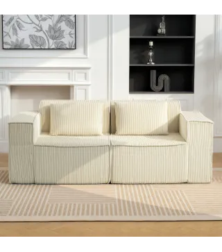 Sofá de 3 Plazas Tapizado en Pana Acolchado Grueso Asiento Extra Profundo Reposabrazos Anchos Montaje Rápido Beige