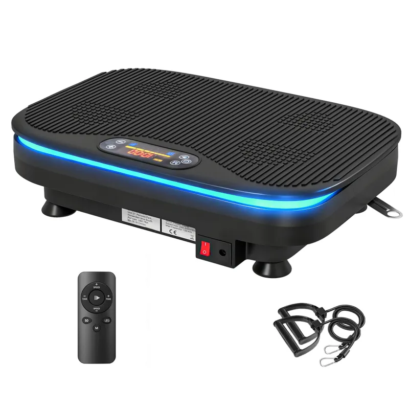 Plataforma Vibratoria con 99 Velocidades 3 Programas Altavoz Bluetooth Pantalla LED Mando a Distancia Bandas Elásticas
