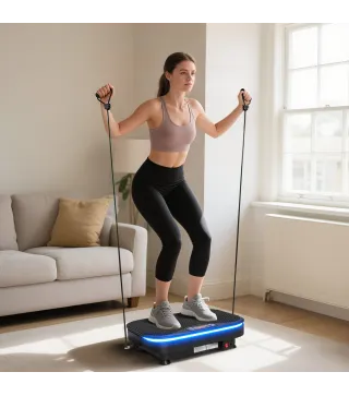 Plataforma Vibratoria con 99 Velocidades 3 Programas Altavoz Bluetooth Pantalla LED Mando a Distancia Bandas Elásticas