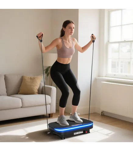 Plataforma Vibratoria con 99 Velocidades 3 Programas Altavoz Bluetooth Pantalla LED Mando a Distancia Bandas Elásticas