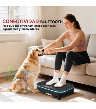 Plataforma Vibratoria con 99 Velocidades 3 Programas Altavoz Bluetooth Pantalla LED Mando a Distancia Bandas Elásticas