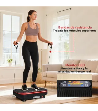 Plataforma Vibratoria con 99 Velocidades 3 Programas Altavoz Bluetooth Pantalla LED Mando a Distancia Bandas Elásticas