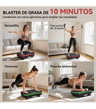 Plataforma Vibratoria con 99 Velocidades 3 Programas Altavoz Bluetooth Pantalla LED Mando a Distancia Bandas Elásticas