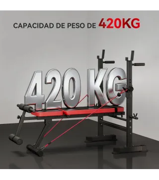 Banco de Musculación Multifuncional con Soporte para Barra Ajustable y Respaldo Regulable para Casa Gimnasio