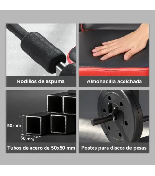 Banco de Musculación Multifuncional con Soporte para Barra Ajustable y Respaldo Regulable para Casa Gimnasio